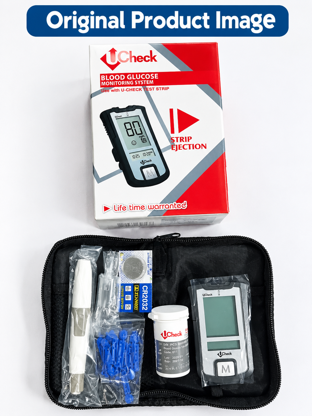 U check Blood glucose monitor, with 10 strips and 10 lancets