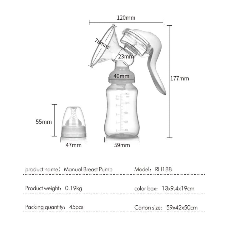 Portable Manual Breast Pump | Hand Breastfeeding Milk Pump with Feeding Bottle