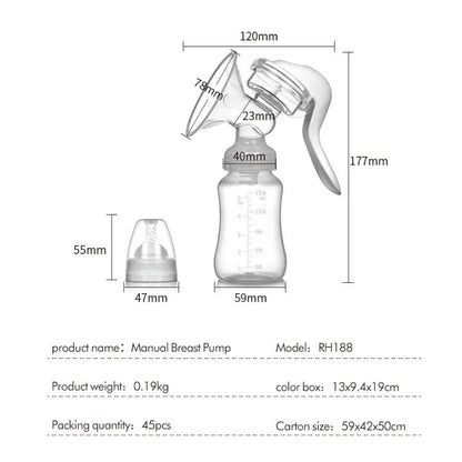 Portable Manual Breast Pump | Hand Breastfeeding Milk Pump with Feeding Bottle