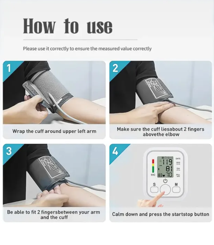 Digital Blood Pressure Monitor with USB Power Supply – Automatic BP Apparatus, Home Use Blood Pressure Measuring Device, Accurate Arm BP Monitor (No Voice Function)