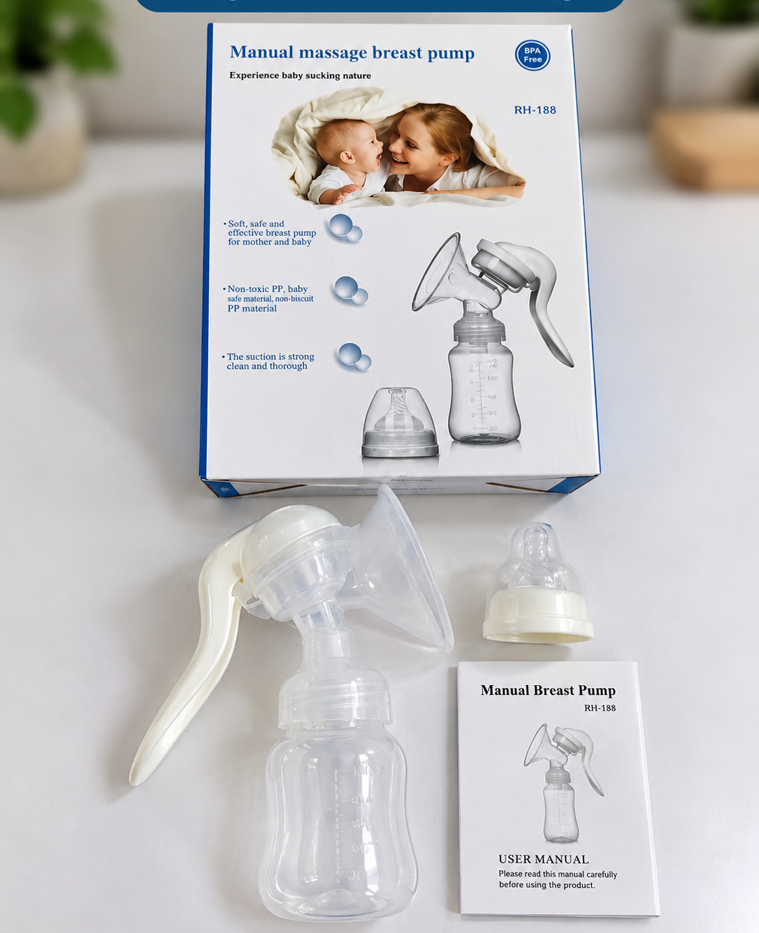Portable Manual Breast Pump | Hand Breastfeeding Milk Pump with Feeding Bottle