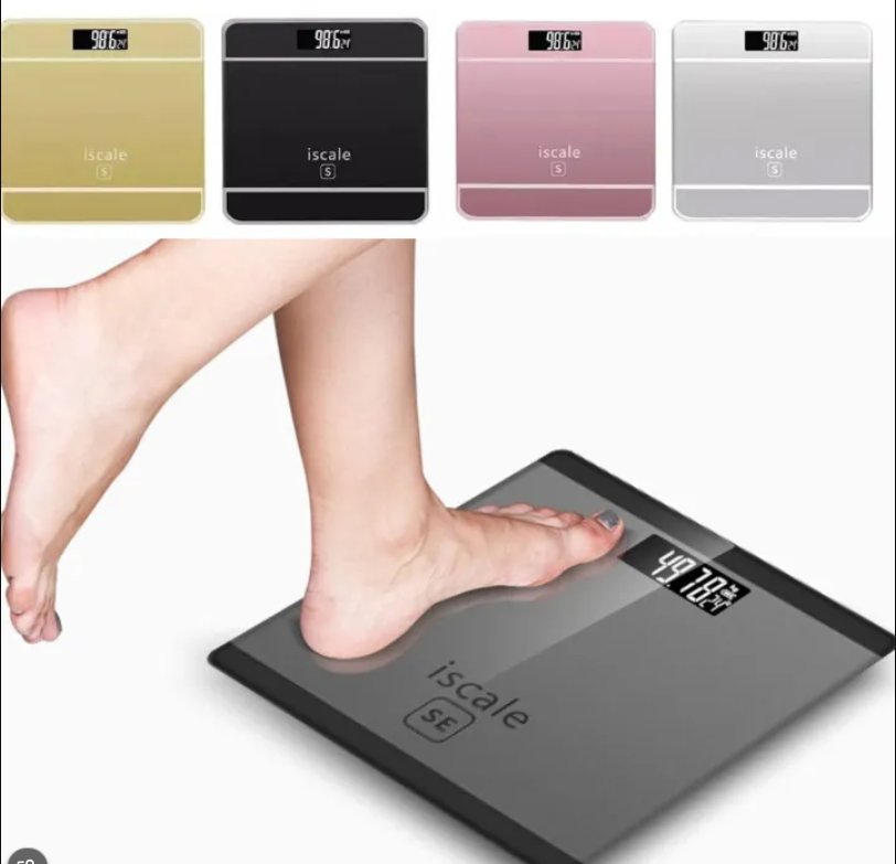 180KG Electronic Digital Body Weight Scale with LCD Display, Tempered Glass Bathroom Weighing Machine, High Accuracy, Step-On, Battery Included